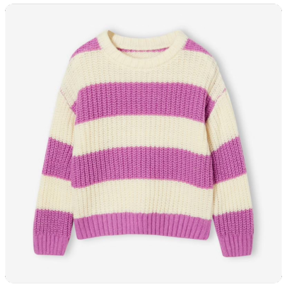 Mädchen Pullover mit breiten Streifen - wollweiß